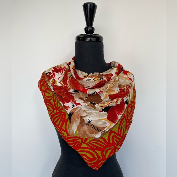 Authentic Floral Fendi Silk Scarf Scarves Wraps